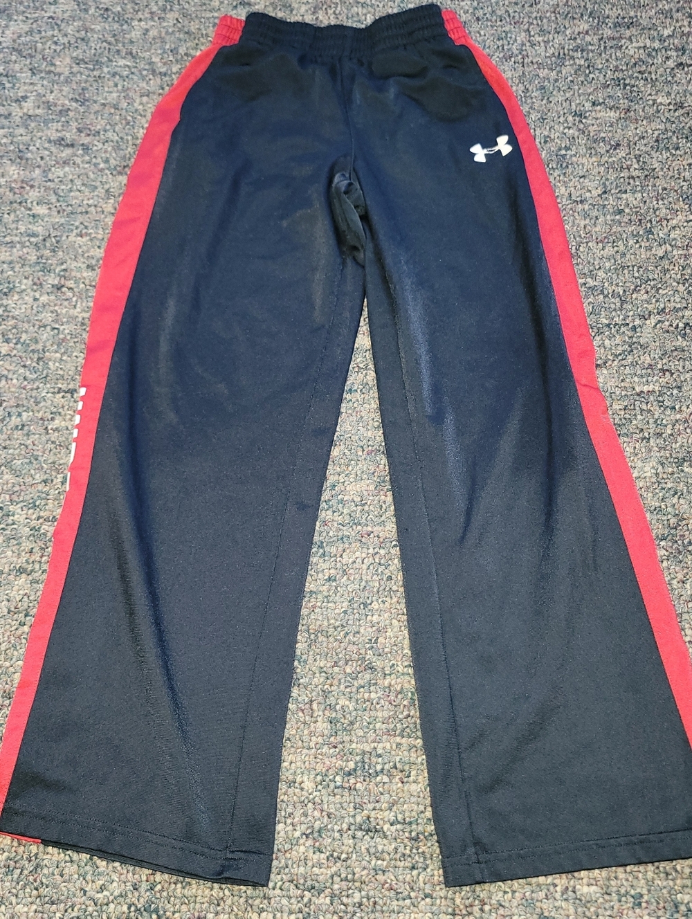 Under Armour Kids' Black Track Pants with Red Side Stripe